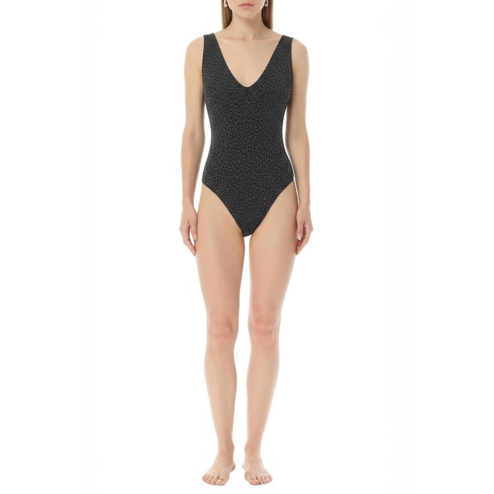 ROZ & ALI Black Sparkle Ribbed V-Neck Party Bodysuit Womens Small